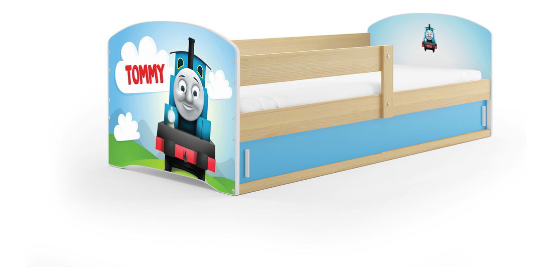 Detská posteľ 80 x 160 cm Lukan (borovica + vzor tommy) (s roštom, matracom a úl. priestorom)