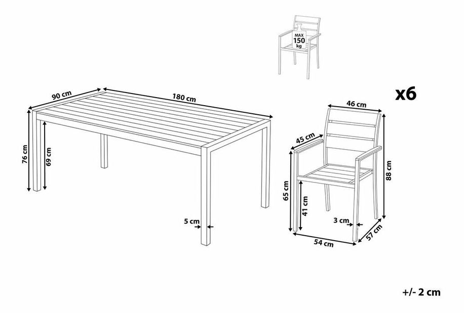 Set de masă pentru grădină Love (negru) (6 scaune)