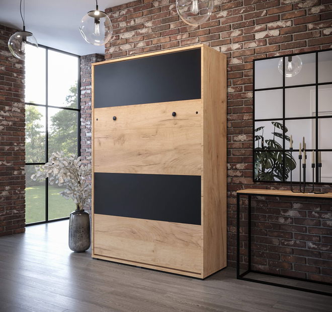 Krevet na sklapanje 140 Cassie (craft zlatni + crna mat) (vertikalni) (s rasvjetom)