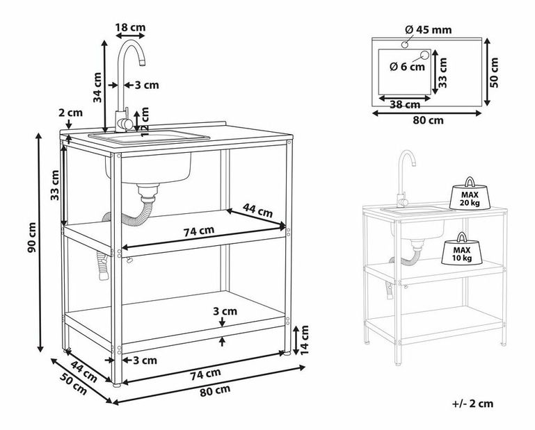 Kerti konyhasziget Vianney (fekete) (mosdóval)