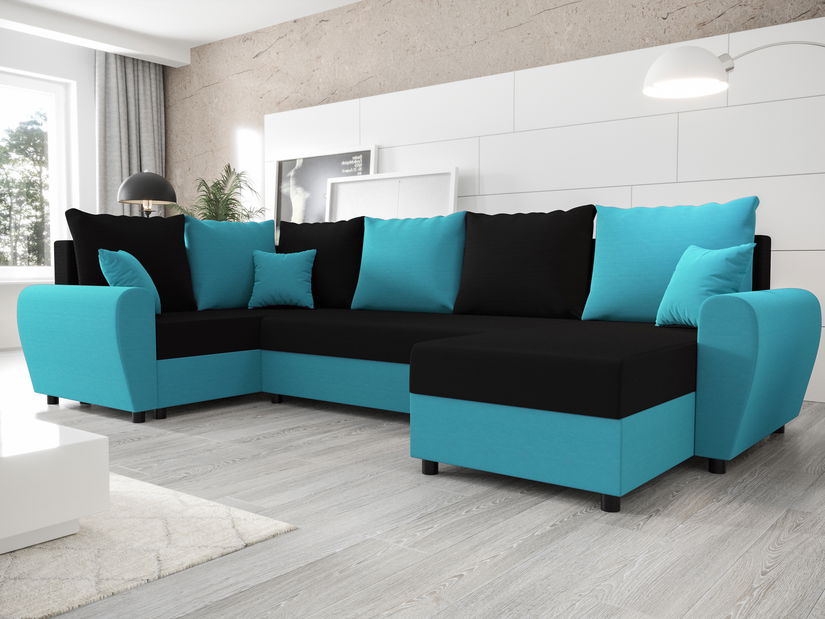 U alakú sarokkanapé Fleur Long (türkiz + fekete) (B)