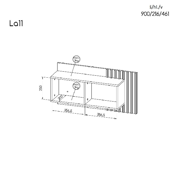 Raft typ LA11 Laticia (mat negru + stejar wotan)