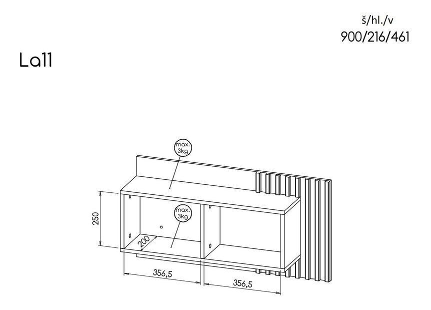 Raft typ LA11 Laticia (mat negru + stejar wotan)
