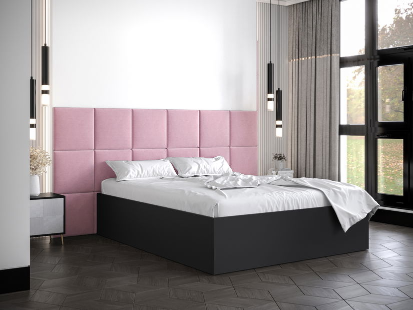 Pat matrimonial cu tăblie tapițată 160 cm Brittany 4 (Negru mat + roz) (cu somieră)