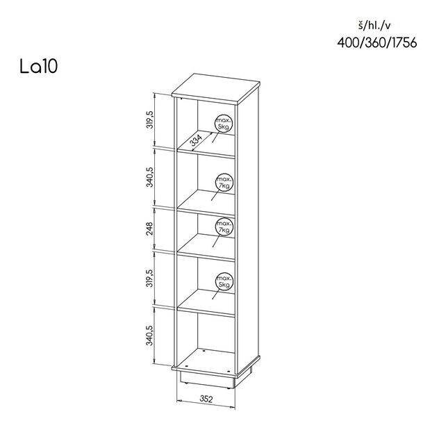 Raft typ LA10 Laticia (mat negru + stejar wotan)