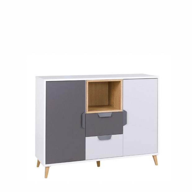 Komoda typ 08 Sinny (biela + grafit + dub lefkas)