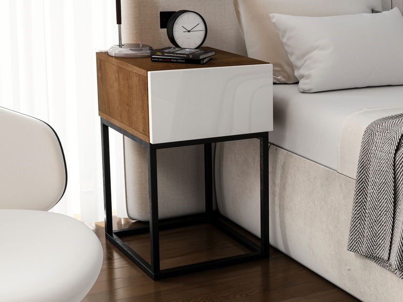 Nočný stolík Antonio (dub artisan + biela lesklá)