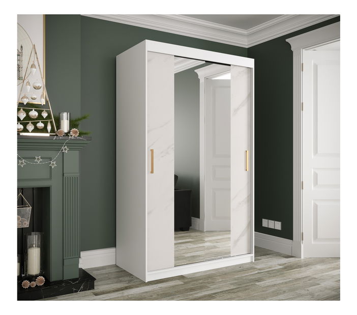 Šatníková skriňa 120 cm Marbelo T1 (matná biela + biely mramor)