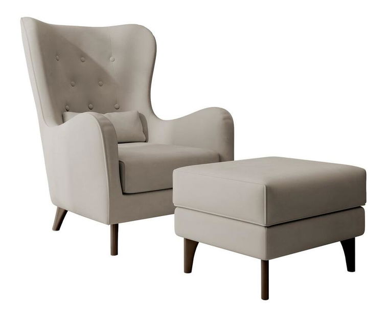 Fotelja s tabureom Calimero II (svijetlobež + wenge)