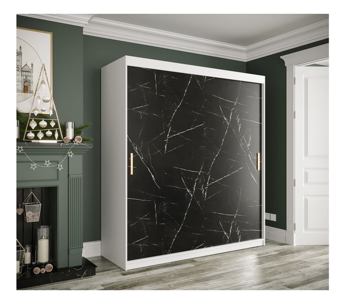 Šatníková skriňa 180 cm Marbelo T (matná biela + čierny mramor)