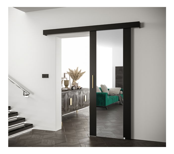 Uși culisante 90 cm Sharlene II (negru mat + negru mat + auriu) (cu oglindă)