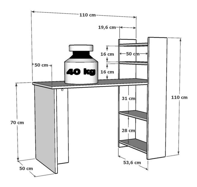 Masă PC Nomive (stejar zafir + alb) 