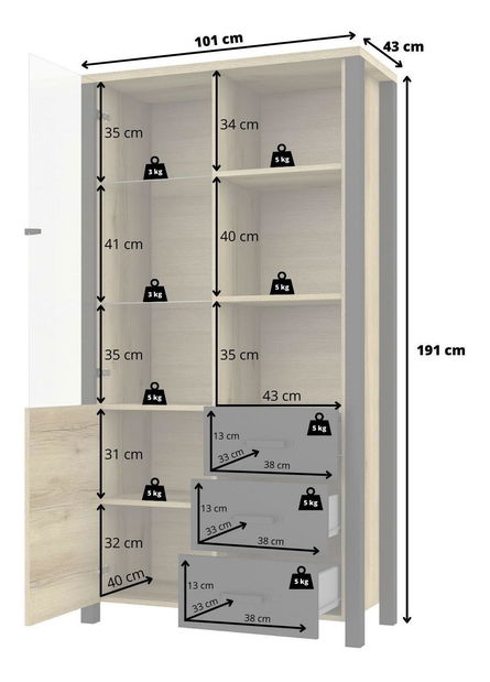 Vitrină Oralee Typ 13 (Stejar grand natural + negru mat)