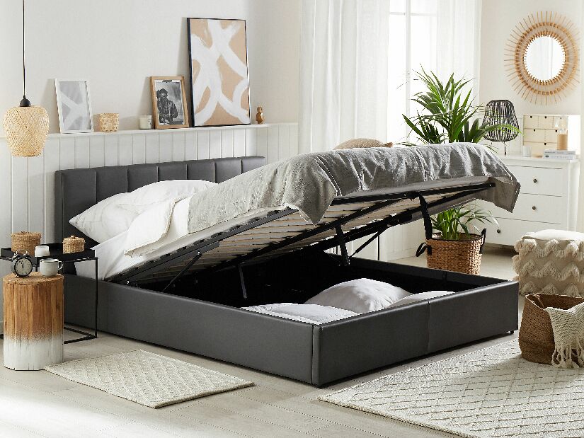 Bračni krevet 180 cm DARGAN (siva) (umjetna koža) (s podnicom i prostorom za odlaganje) *rasprodaja