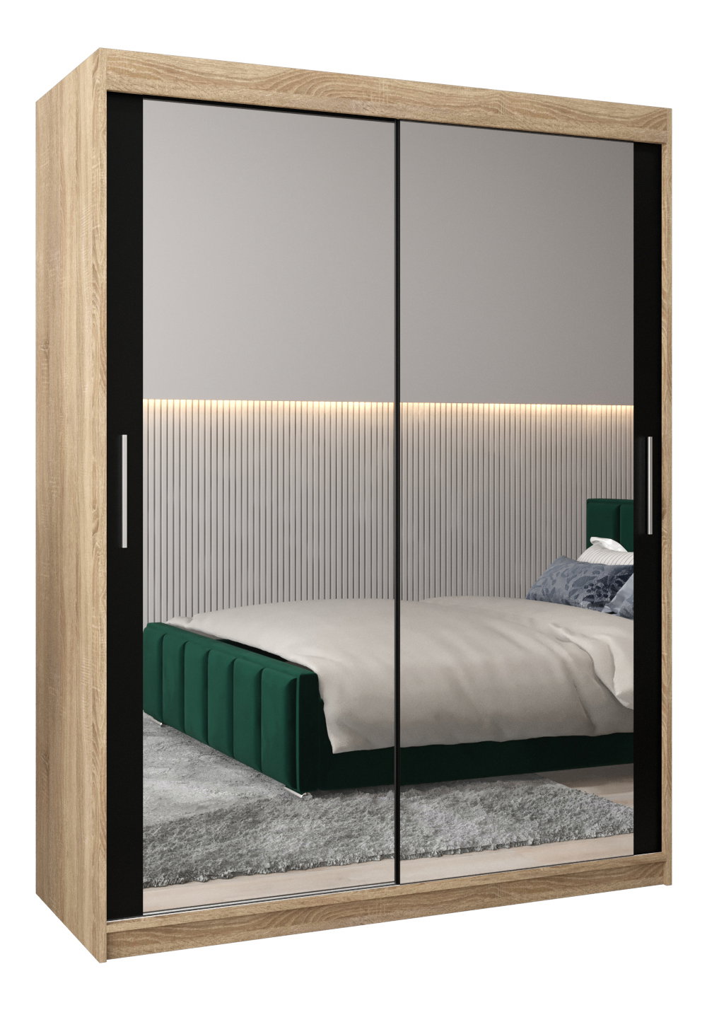 Ruhásszekrény 150 cm Toki 3 (sonoma tölgy + matt fekete)