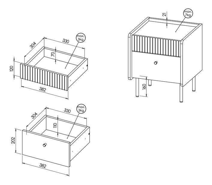Noćni stolić Phelan P12 (orah warmia + crna)