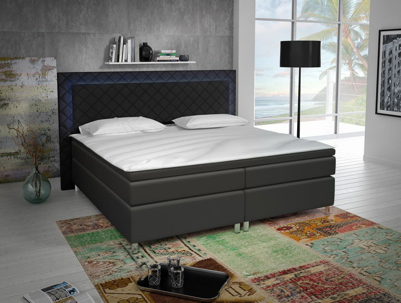 Pat matrimonial Boxspring 140 cm Pius (negru) (cu saltele)