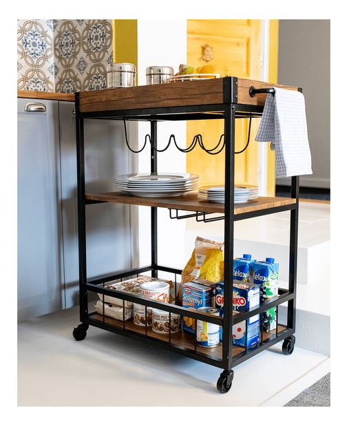 Stolić za serviranje Silvio (hrast smoke + crna)