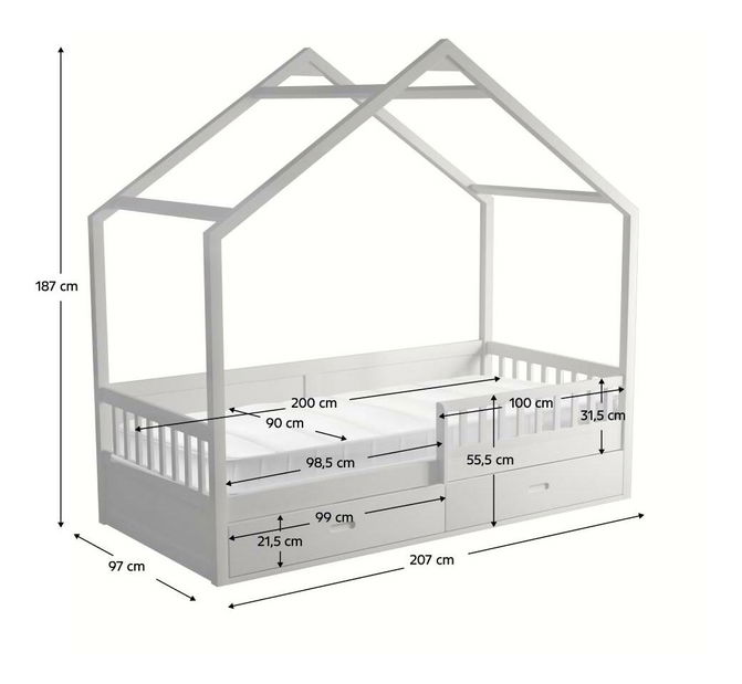 Dječji krevet 90 cm Burgues (bijela) (sa podnicom) (sa prostorom za odlaganje)