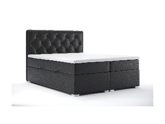 Pat matrimonial Boxspring 160 cm Ronda (Negru piele ecologică) (cu sp. depozitare)