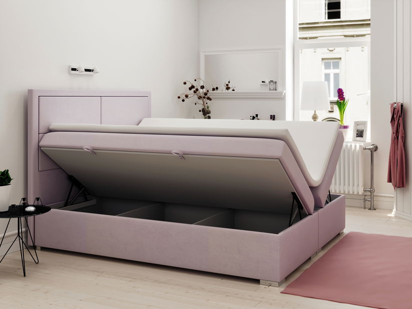 Franciaágy Boxspring 140 cm Menorra (rózsaszín) (tárolóhellyel)