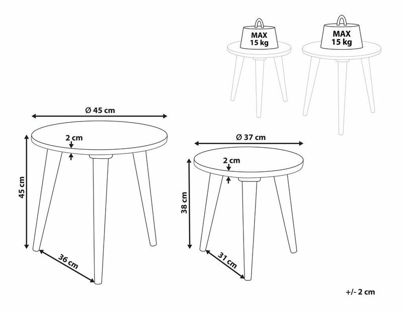 Set 2 buc măsuțe cafea Chaza (lemn închis)