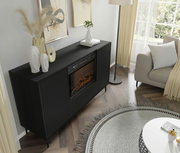 Comodă cu bioșemineu electric 2D1K Rowanna (Negru)