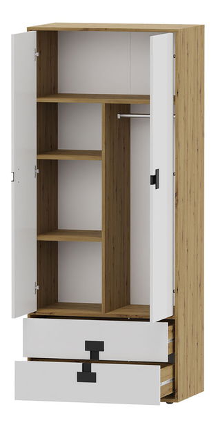 Mobilier cameră studenți Marcel II (stejar artisan + gri lucios)