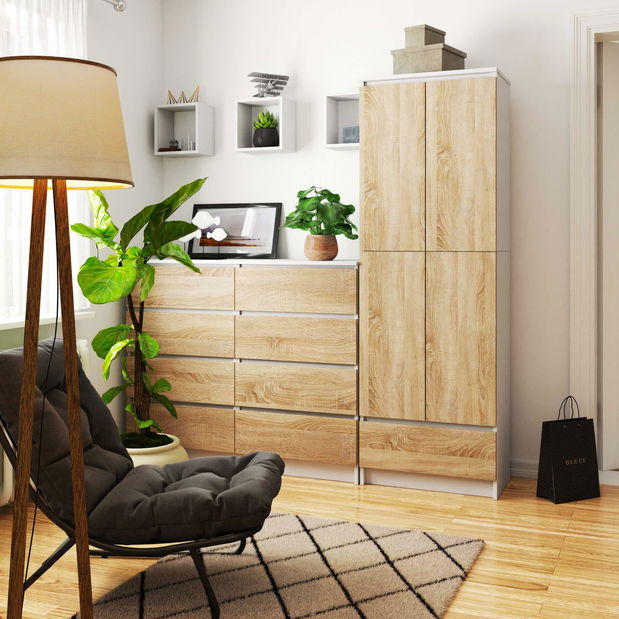 Polcos szekrény Renzo (fehér + tölgy sonoma)