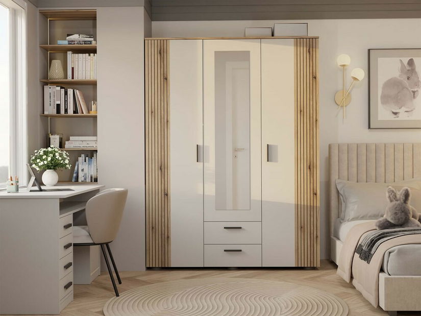 Dulap de haine Avala 1 (cashmir + stejar evoke) (cu oglindă)