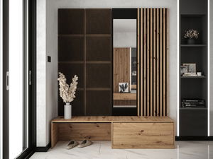 Predsoblje Anrolat I (hrast artisan + crna + smeđa) (s ogledalom)