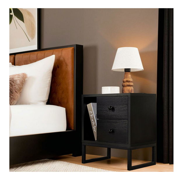 Éjjeliszekrény Glimarolla (sötét fa + fekete)