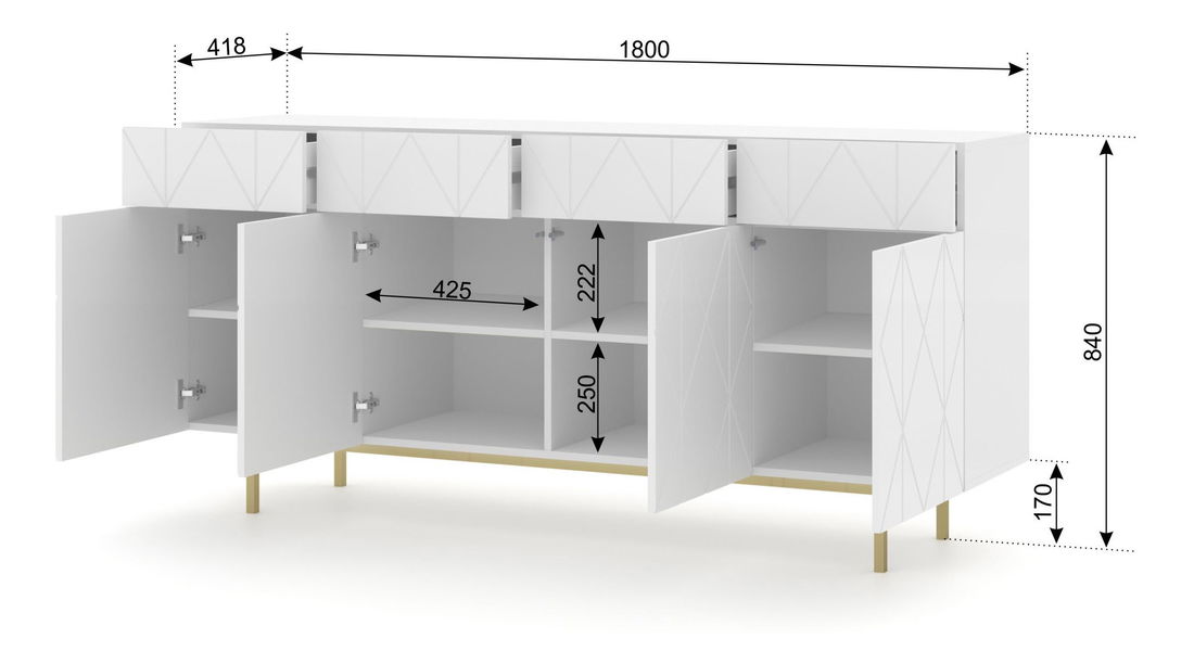 Komoda Koira (biela matná + zlatá)