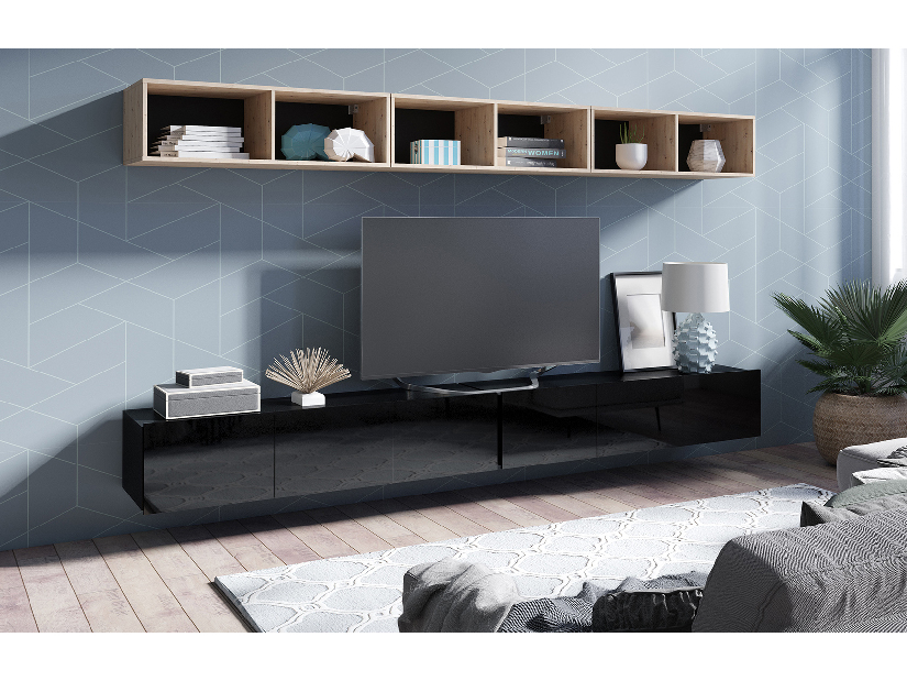 Mobilier living Calabria C33 BLACK (Negru + Stejar artisan) (fără iluminat)