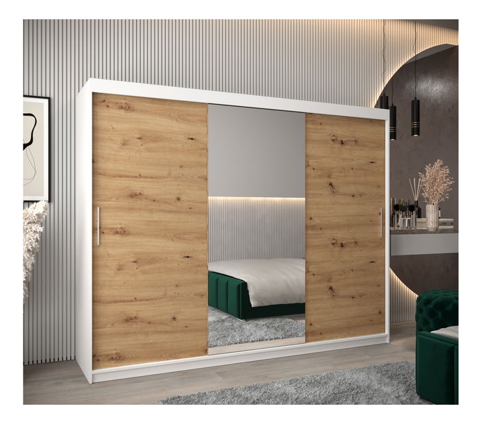 Šatníková skriňa 250 cm Toki 1 (Biela matná + Dub artisan)