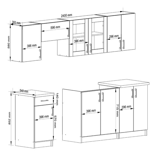 Kuchynská zostava 240 cm Lula TYP2 B (biela + dub sonoma)