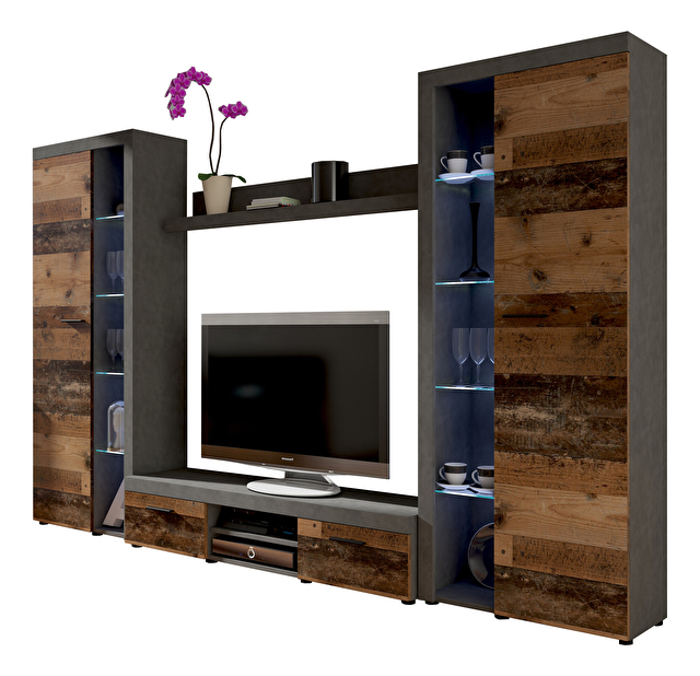 Mobilier living Rudby XL (old wood style + matera) (fără iluminat)