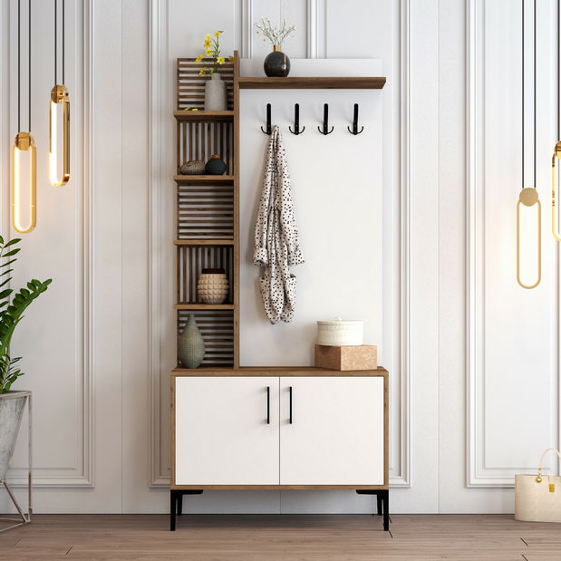 Set mobilier pentru hol Verana (Nuc + Alb)