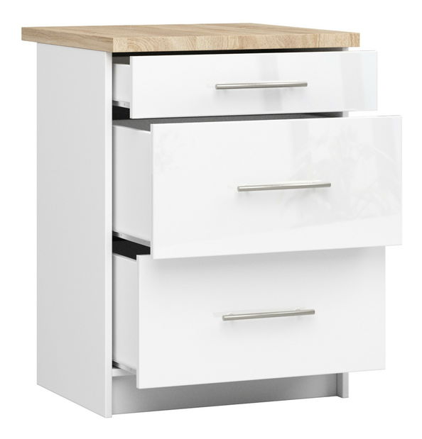 Dolná kuchynská skrinka Ozara S60 3SZ (biela + biely lesk)