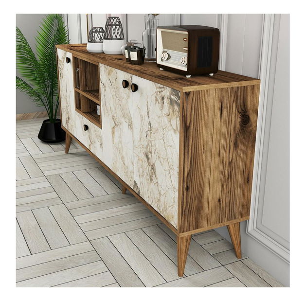 Dulap Nana (Marmură albă + Nuc)