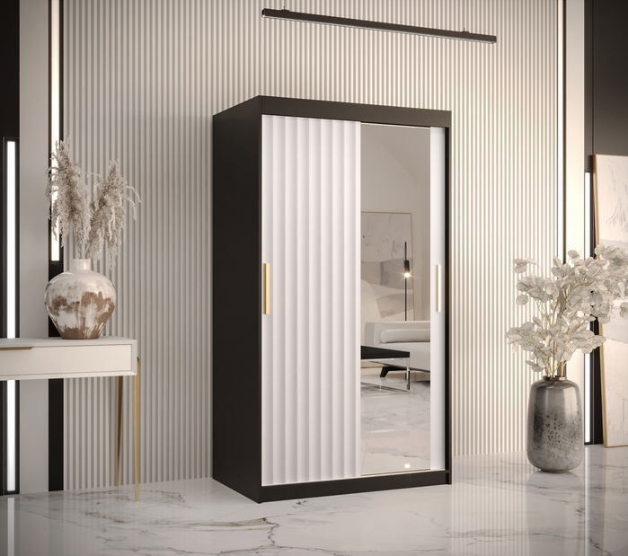 Dulap de haine cu oglindă 120 cm Riana Wa 2 120 (negru + alb mat)