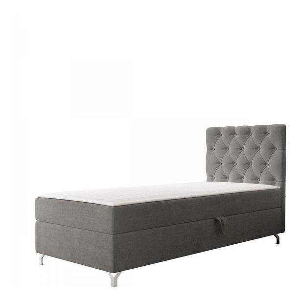 Pat de o persoană 80 cm Jenaks 1 (Gri închis) (cu somieră și saltea) (cu sp. depozitare) (D)