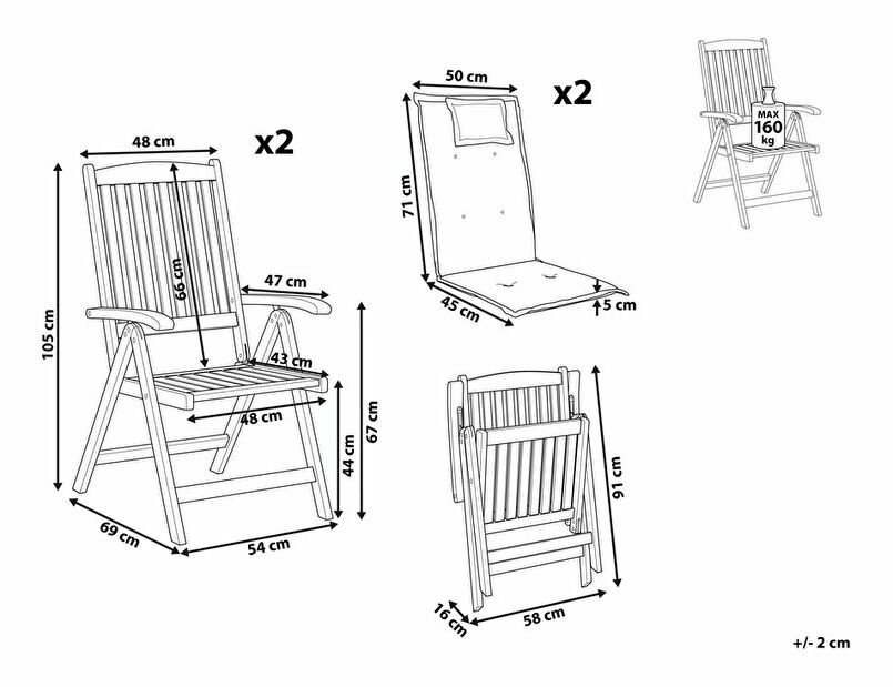 Set vrtnih stolica (2 kom.) Amati (tamno drvo + plava)