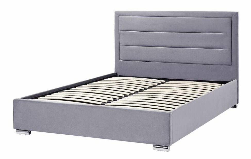 Pat matrimonial 160 cm Ruthine (gri) (cu somieră și sp. depozitare)