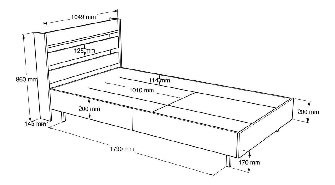 Pat de o persoană 100 cm Otto 13 (fără somieră) (nuc + stejar + negru)