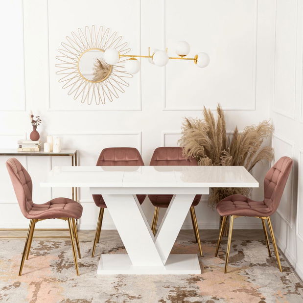 Blagovaonski stol na razvlačenje Comentado (bijeli sjaj) (za 4 do 6 osoba)