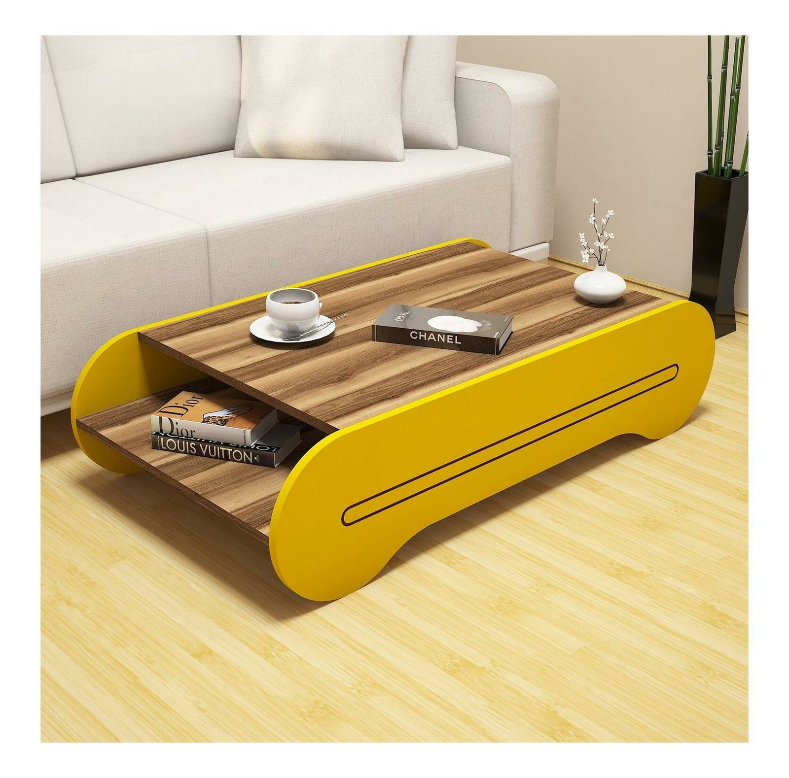 Konferenčný stolík Clement (orech + žltá)