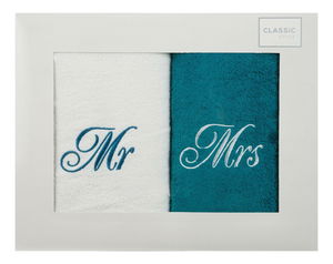 Set ručnika 50x90 cm Mr Mrs (bijela + plava)