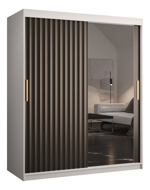 Dulap de haine cu oglindă 150 cm Riana Wa 2 150 (alb + negru)