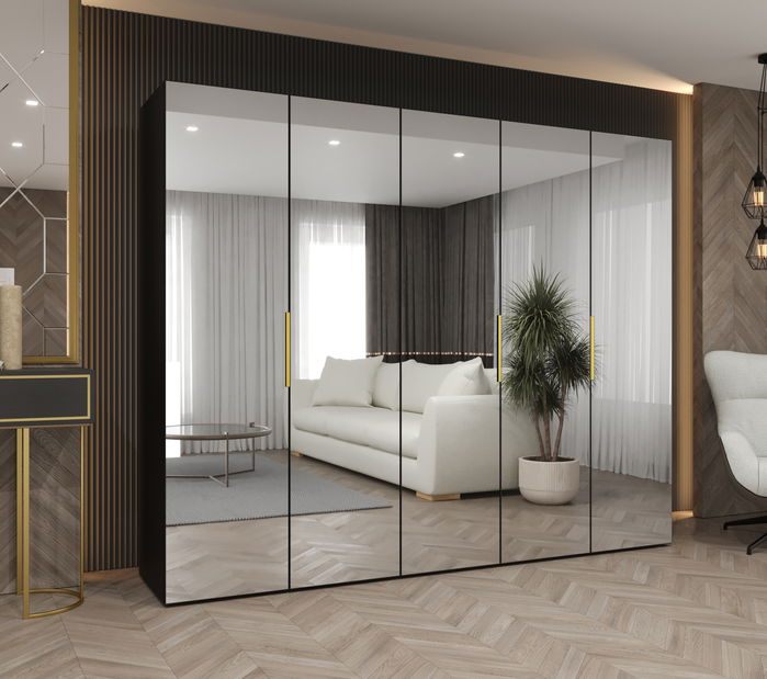 Ruhásszekrény 250 cm Mirabella 3 (fekete + arany)